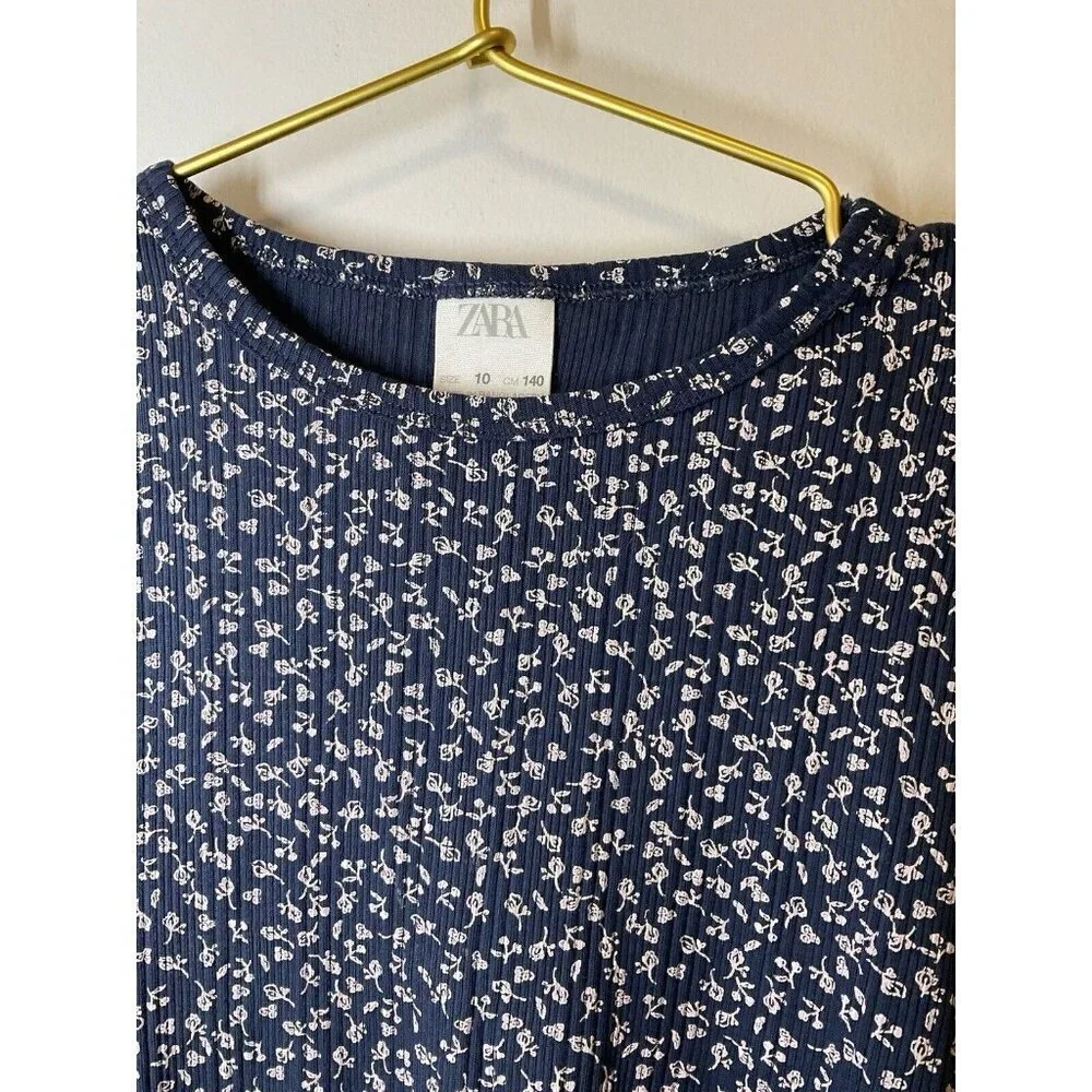 Zara Girls Short Sleeve Shirt Blue Flowers Size 10
